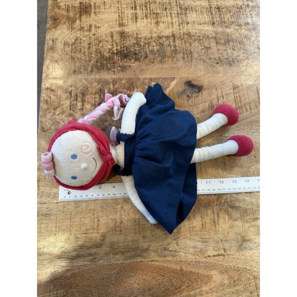 Kathe Kruse plush rag doll Blue dress Pink Braids  hair Germany Red Scarf Cloth - Picture 7 of 8